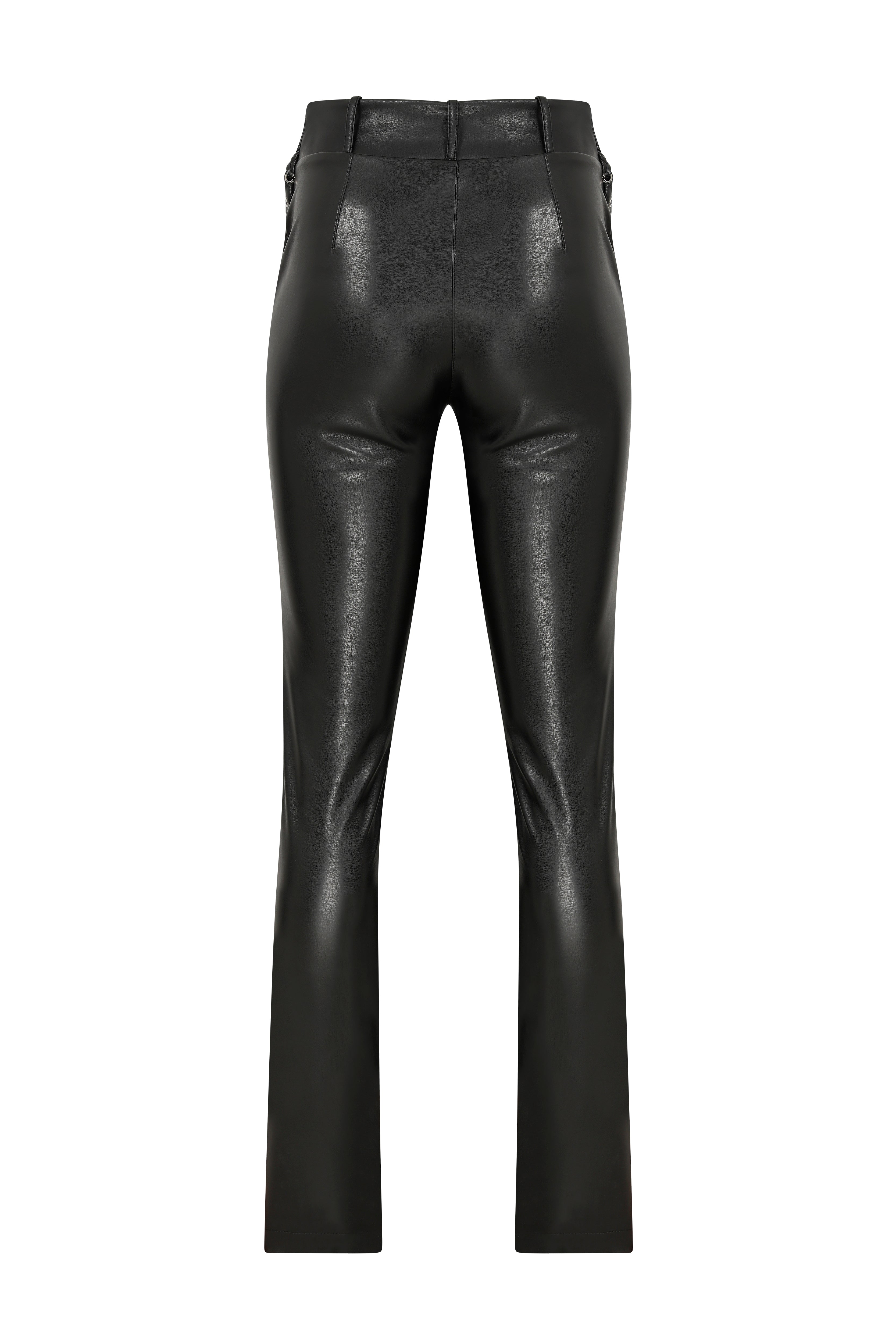 Misole-Laced Vegan Leather Pants-4-Milagron.com