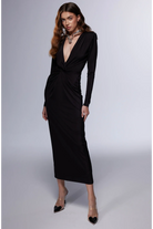 Misole-L'artiste Derin V Yaka Büzgü Detaylı Elbise-Dress-2-Milagron.com