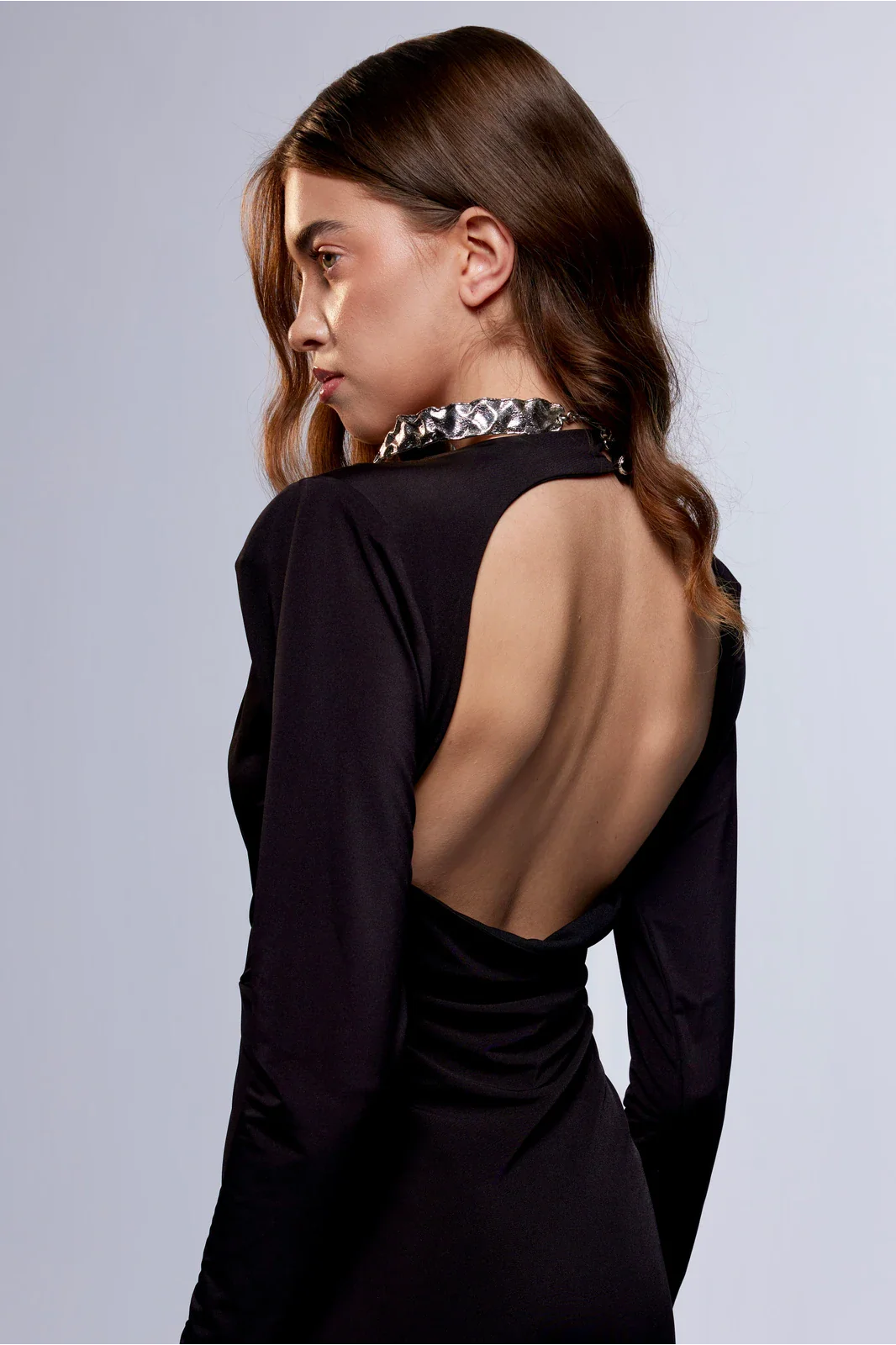 Misole-L'artiste Derin V Yaka Büzgü Detaylı Elbise-Dress-3-Milagron.com