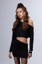 Misole-L'étoile Mystique Drapeli Asimetrik Mini Elbise-Dress-3-Milagron.com