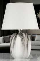 Moena Studio-Beyaz/Siyah Batik Desen Adrien Seramik Abajur - Krem Başlık-Abajur-3-Milagron.com