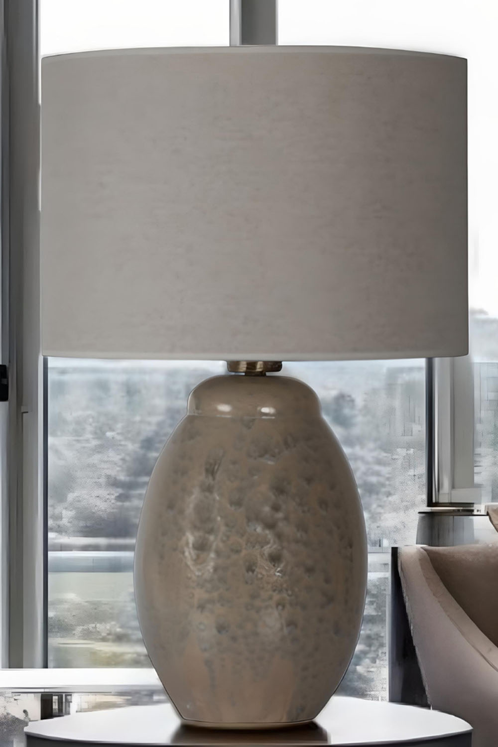 Moena Studio-Boston Taş Renk Seramik Abajur-Keten Başlık-Abajur-4-Milagron.com