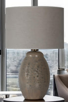 Moena Studio-Boston Taş Renk Seramik Abajur-Keten Başlık-Abajur-4-Milagron.com