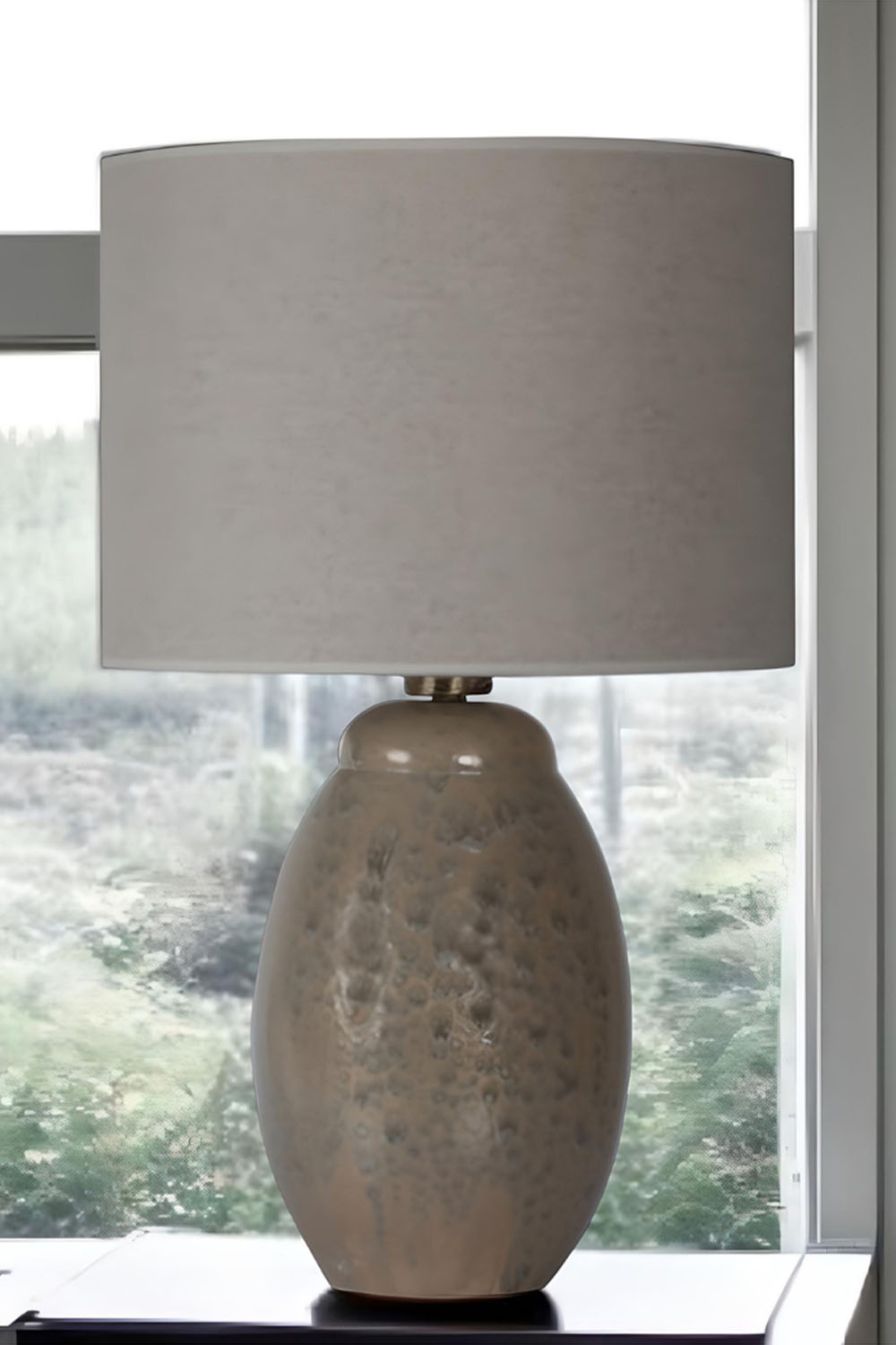 Moena Studio-Boston Taş Renk Seramik Abajur-Keten Başlık-Abajur-2-Milagron.com