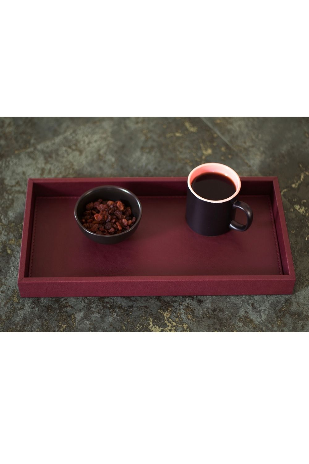 Büyük Boy Bordo Suni Deri Tepsi - 0