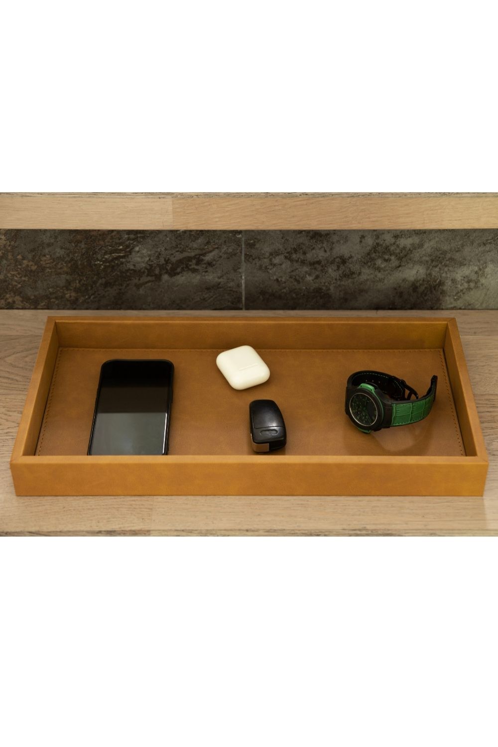 Büyük Boy Hardal Suni Deri Tepsi - 3