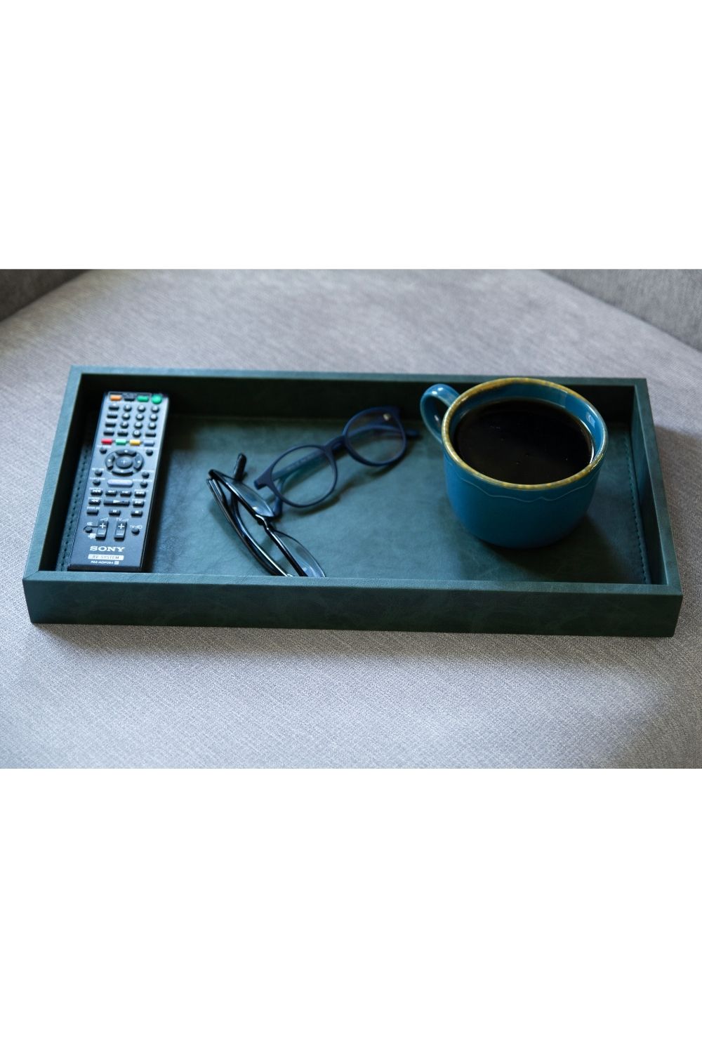 Büyük Boy Koyu Yeşil Suni Deri Tepsi - 0