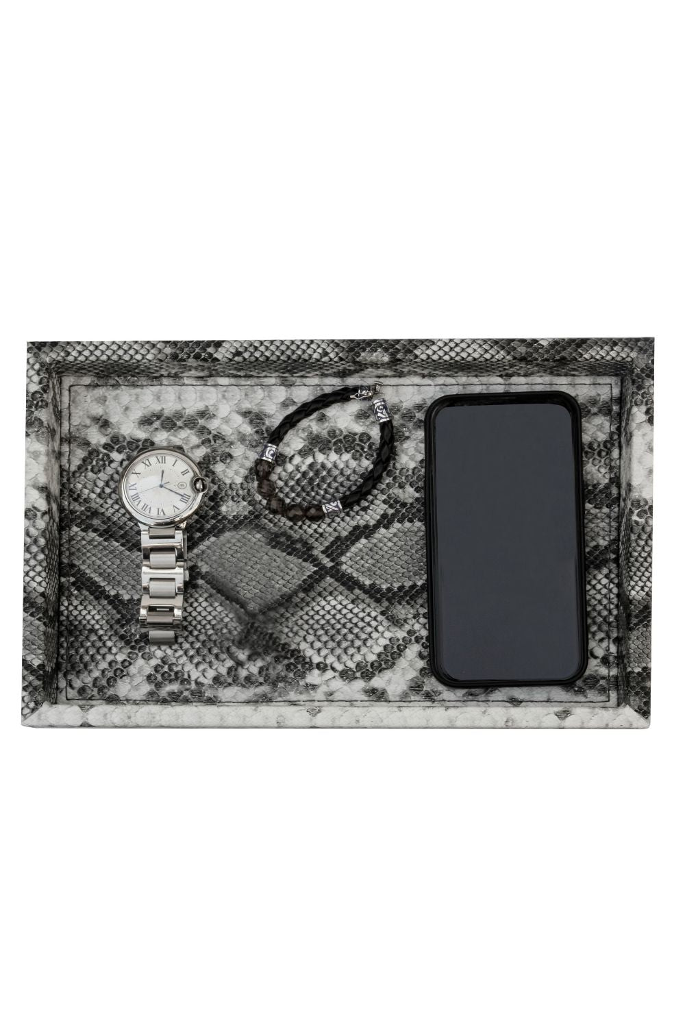 Dekoratif  Orta Boy Yılan Desenli Suni Deri Tepsi - 0