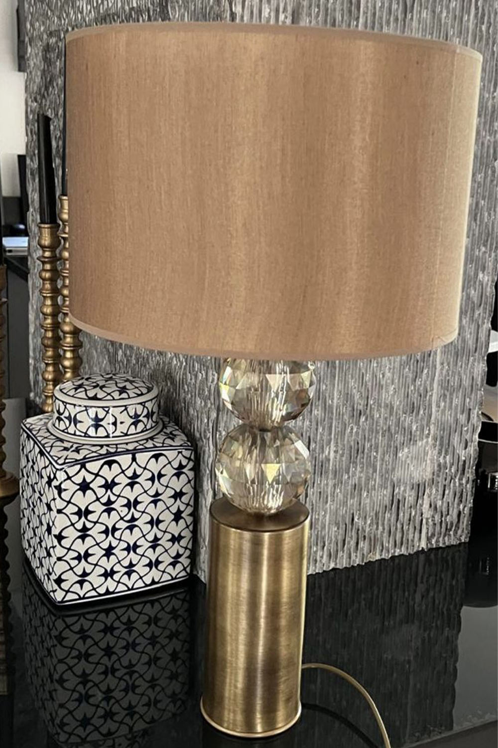 Moena Studio-Eskitme Altın Milano Abajur – Parlak Bej Başlık-Abajur-4-Milagron.com