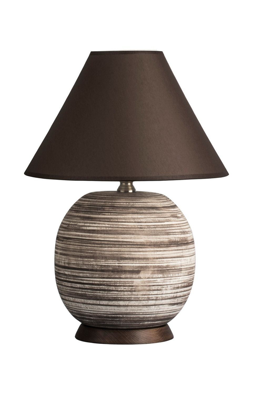 Kahire Serisi Kahve Tonlarında Çizgili Seramik Abajur Kahve Başlık - 0