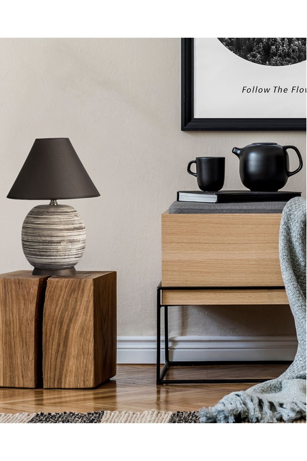 Kahire Serisi Kahve Tonlarında Çizgili Seramik Abajur Kahve Başlık - 3