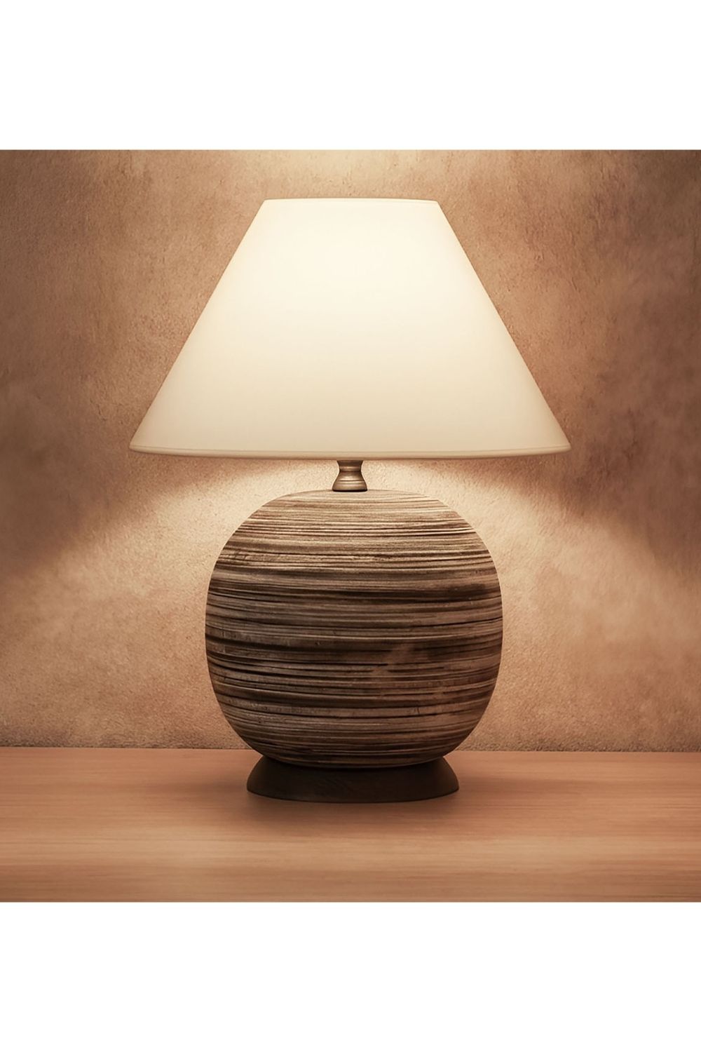 Kahire Serisi Kahve Tonlarında Çizgili Seramik Abajur Krem Başlık - 2