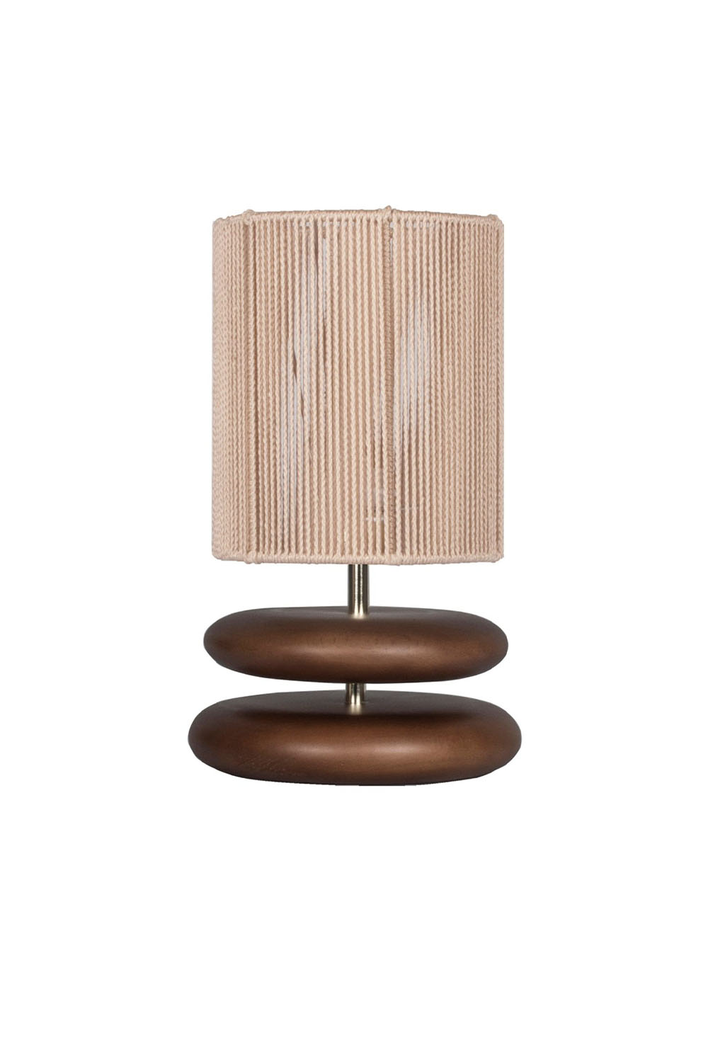 Moena Studio-Kızıl Kahve Ahşap Gövdeli Masa Lambası – Bej Örgü Şapkalı El Yapımı Tasarım-Abajur-1-Milagron.com