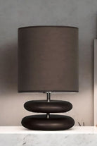 Moena Studio-Koyu Ceviz Ahşap Gövdeli Masa Lambası – Kahverengi Kumaş Şapkalı, Modern El Yapımı Tasarım-Abajur-3-Milagron.com