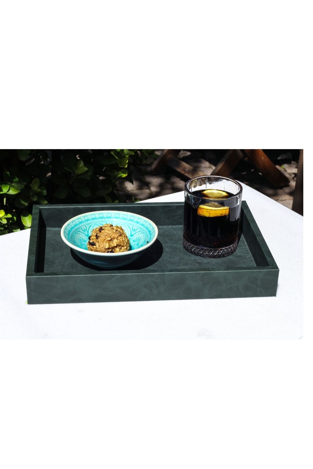 Küçük  Boy Koyu Yeşil Suni Deri Tepsi - 3