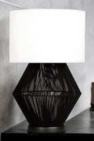 Moena Studio-Luna Noir Abajur – Siyah Modern Tel Gövdeli, Krem Kumaş Şapkalı Abajur-Abajur-2-Milagron.com