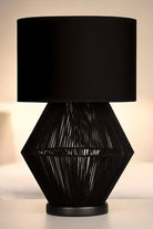 Moena Studio-Luna Noir Abajur – Siyah Modern Tel Gövdeli, Siyah Kumaş Şapkalı Abajur-Abajur-3-Milagron.com