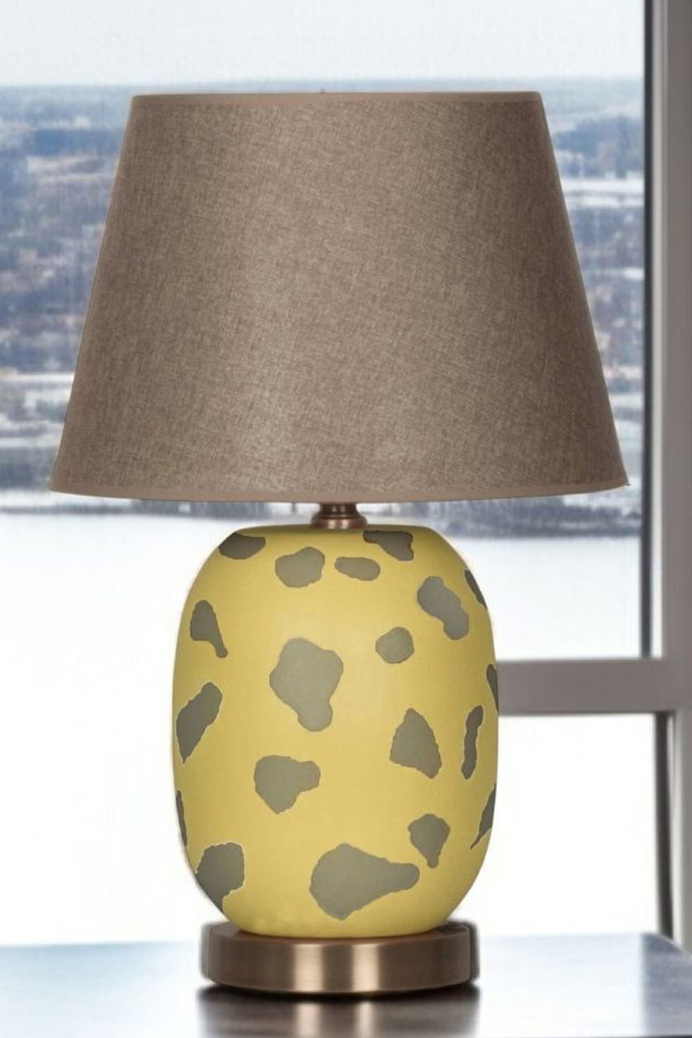 Moena Studio-Modern Marakesh Seramik Abajur– Sarı Üzerine Yeşil Desenli El Yapımı Tasarım-Abajur-2-Milagron.com