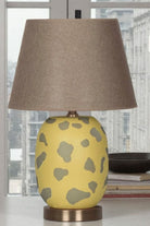 Moena Studio-Modern Marakesh Seramik Abajur– Sarı Üzerine Yeşil Desenli El Yapımı Tasarım-Abajur-4-Milagron.com