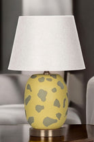 Moena Studio-Modern Marakesh Seramik Abajur– Sarı Üzerine Yeşil Desenli El Yapımı Tasarım-Abajur-6-Milagron.com