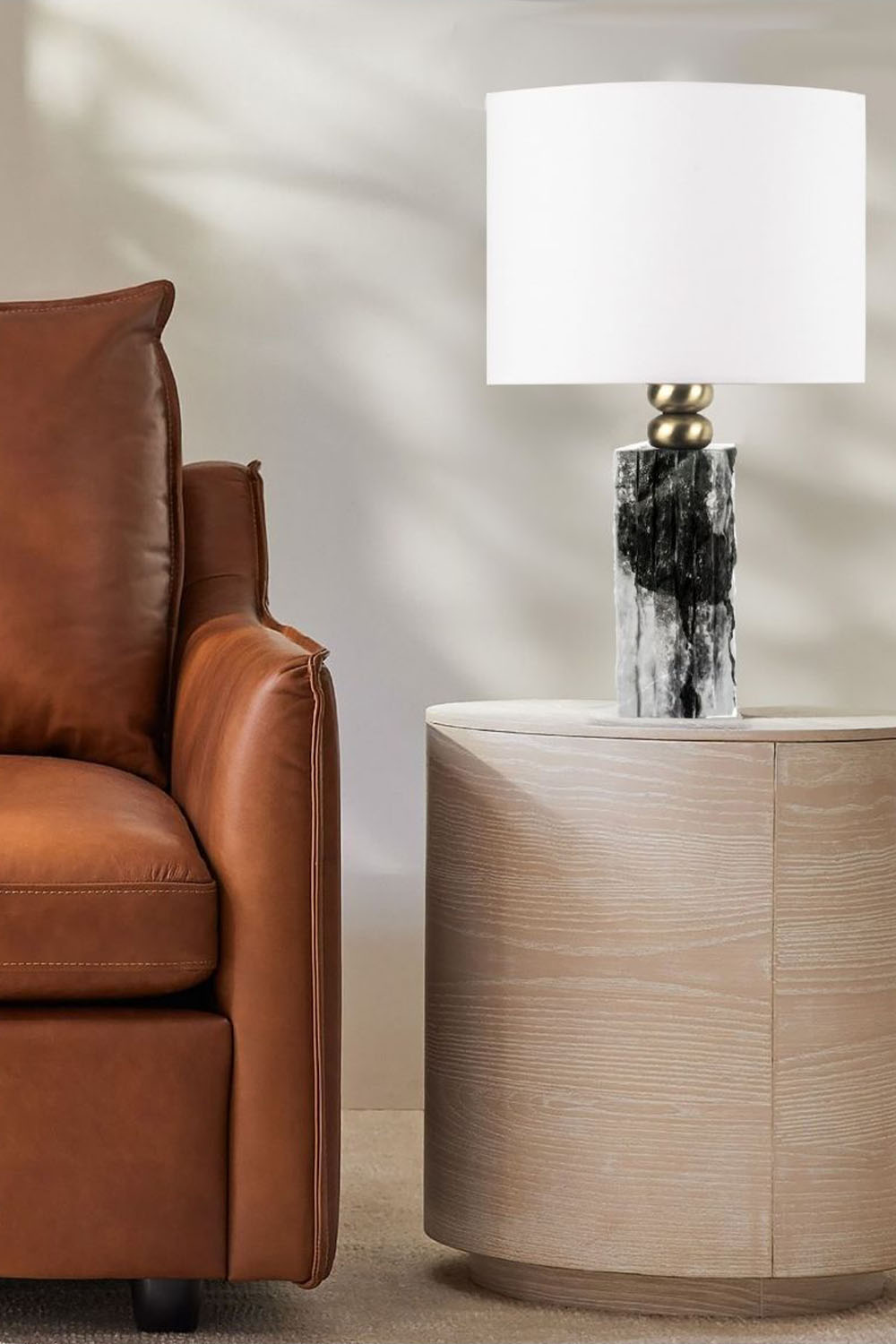 Moena Studio-Modern Tasarım Siyah/ Beyaz Mermer Abajur – Krem Başlık-Abajur-2-Milagron.com