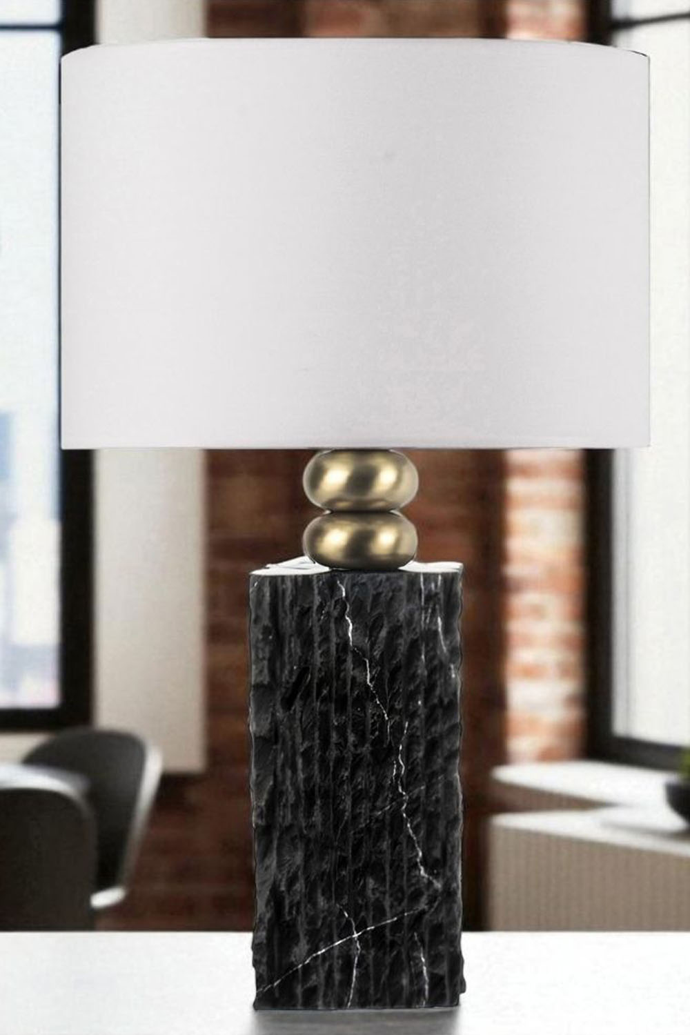 Moena Studio-Modern Tasarım Siyah Mermer Abajur – Krem Başlık-Abajur-2-Milagron.com