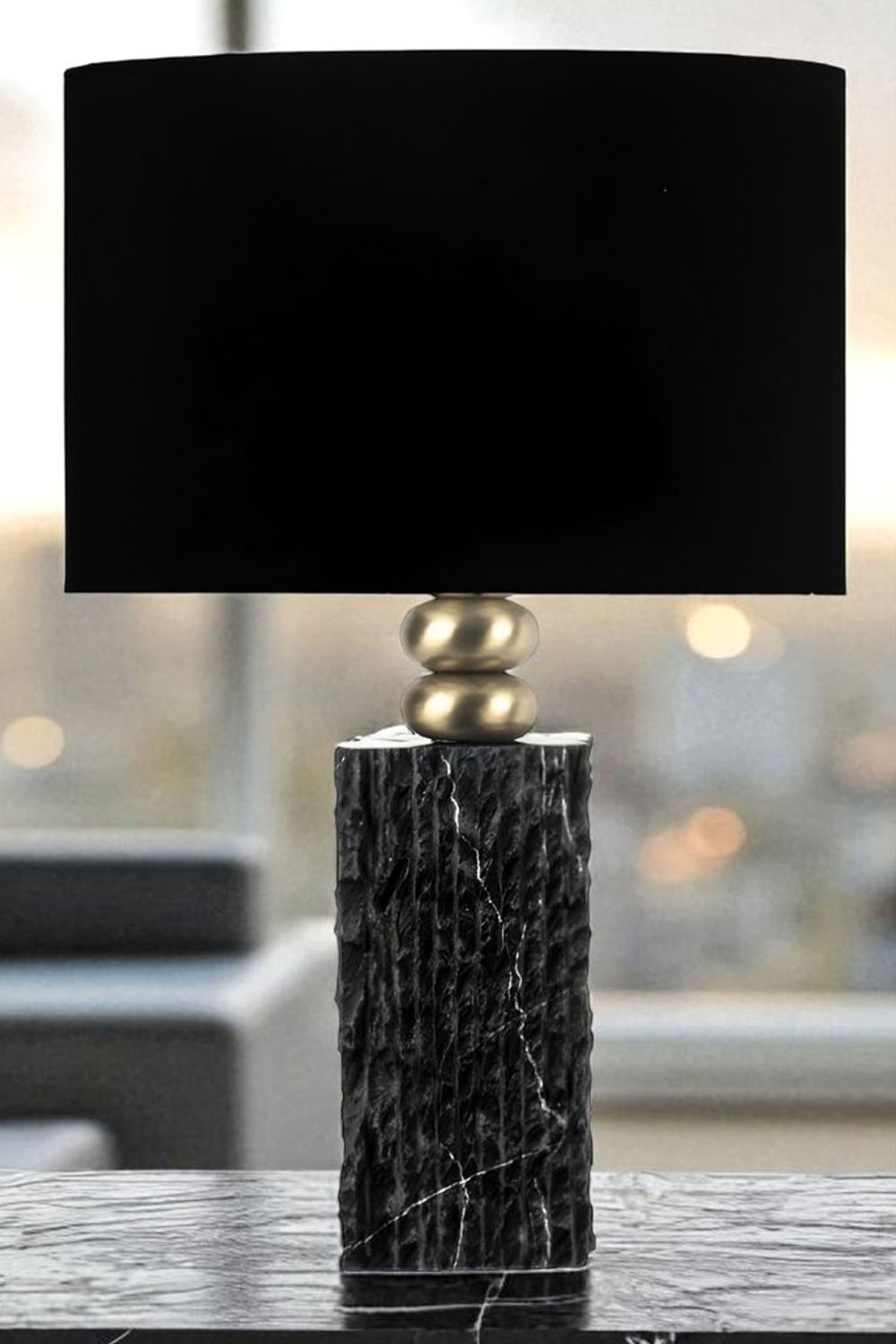 Moena Studio-Modern Tasarım Siyah Mermer Abajur – Siyah Başlık-Abajur-3-Milagron.com