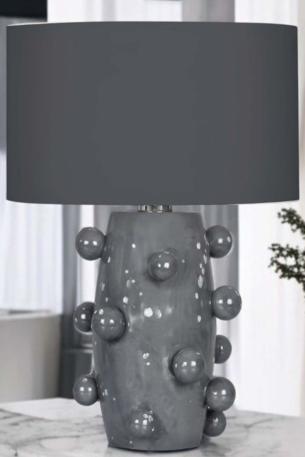 Moena Studio-Nova Gri Seramik El Yapımı Modern Abajur- Antrasit Başlıklı-Abajur-2-Milagron.com