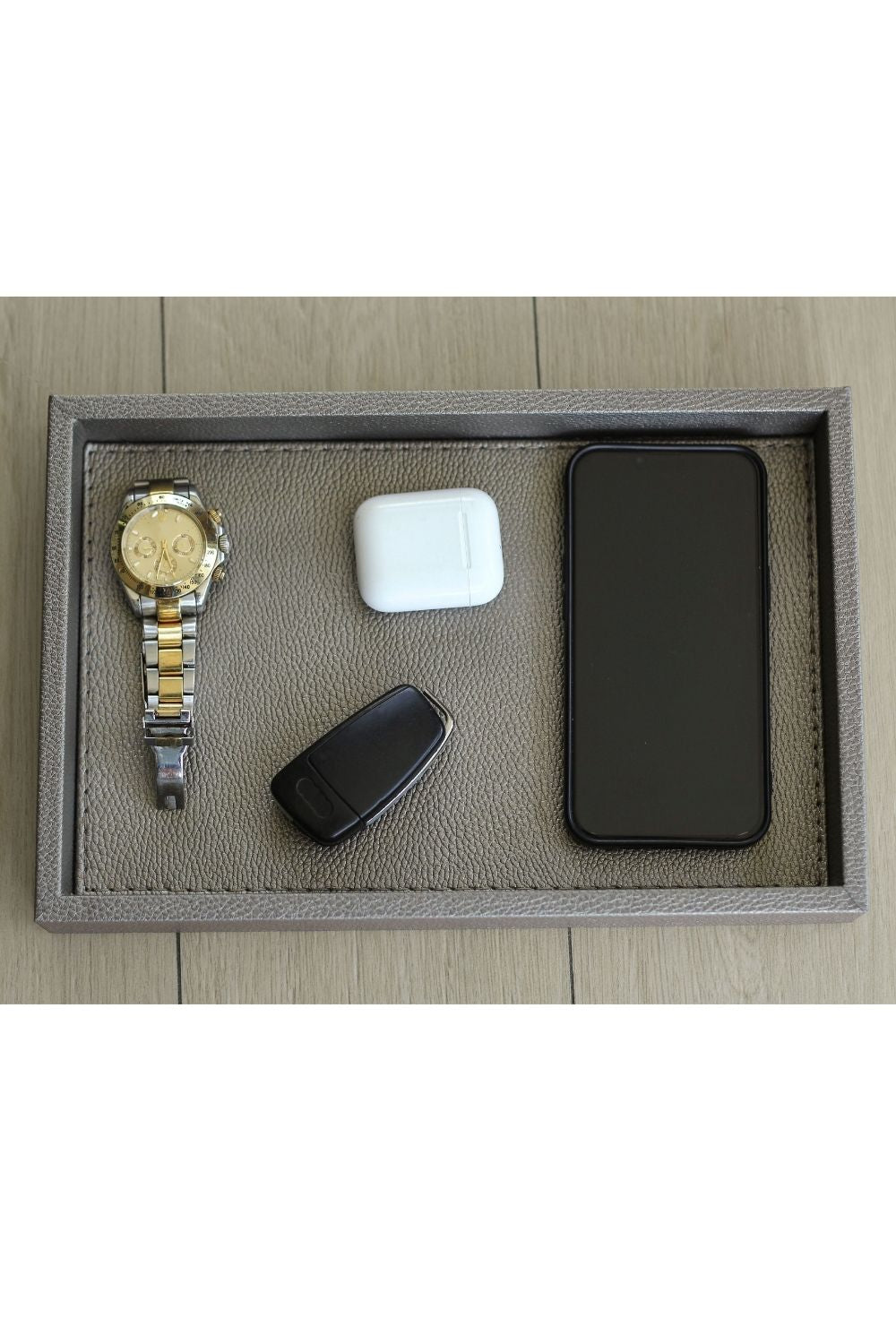 Orta Boy Bronz Yaldızlı Suni Deri Tepsi - 3