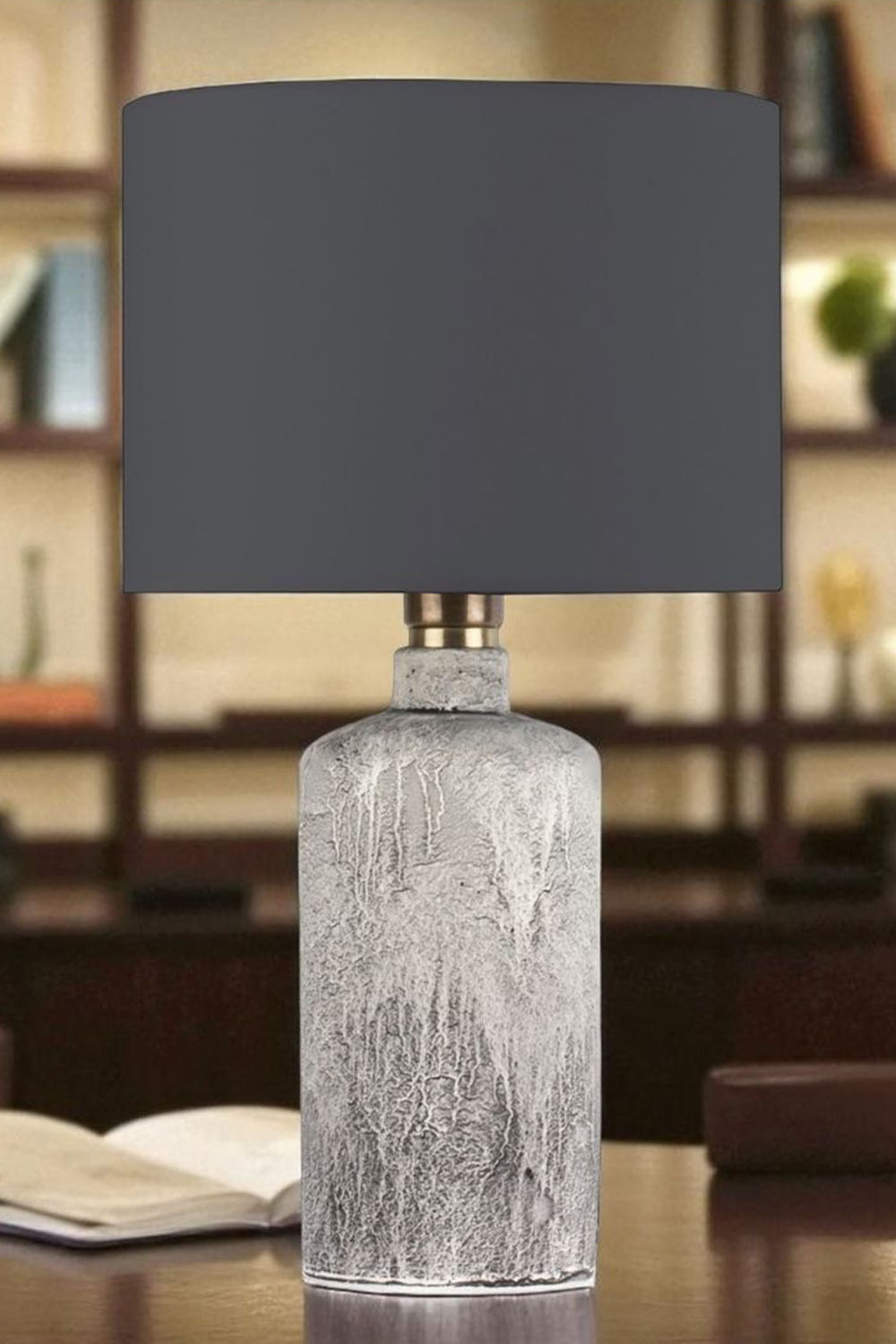 Moena Studio-Oslo Doğal Taş Görünümlü Seramik Abajur – Antrasit Başlık-Abajur-2-Milagron.com