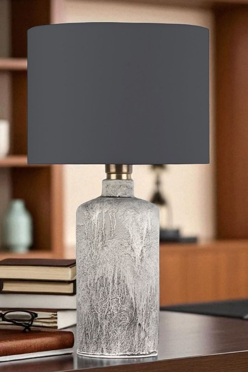 Moena Studio-Oslo Doğal Taş Görünümlü Seramik Abajur – Antrasit Başlık-Abajur-7-Milagron.com