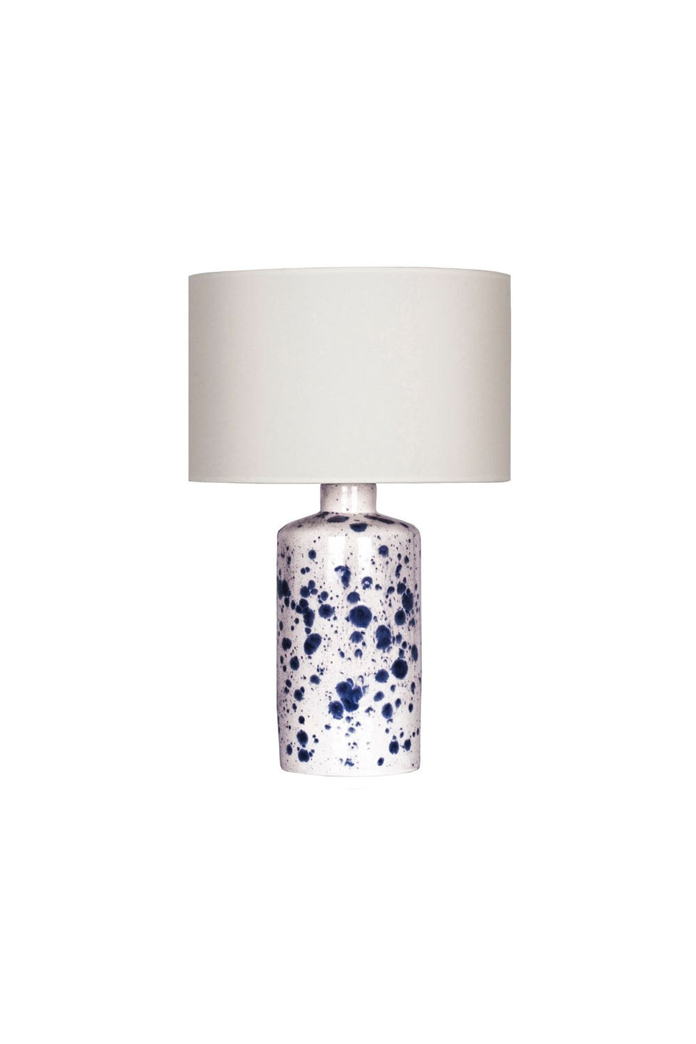 Moena Studio-Polka Seramik Abajur – Krem Şapkalı, El Yapımı Mavi Desenli Seramik Masa Lambası-Abajur-1-Milagron.com