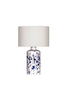 Moena Studio-Polka Seramik Abajur – Krem Şapkalı, El Yapımı Mavi Desenli Seramik Masa Lambası-Abajur-1-Milagron.com