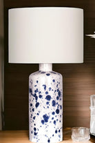 Moena Studio-Polka Seramik Abajur – Krem Şapkalı, El Yapımı Mavi Desenli Seramik Masa Lambası-Abajur-2-Milagron.com