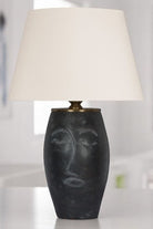 Moena Studio-Siyah Abajurlu Yüz Figürlü Seramik Masa Lambası - Krem Başlık-Abajur-5-Milagron.com