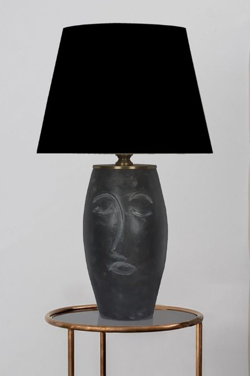 Moena Studio-Siyah Abajurlu Yüz Figürlü Seramik Masa Lambası - Siyah Başlık-Abajur-5-Milagron.com