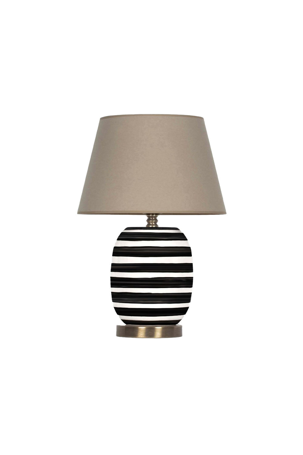 Moena Studio-Siyah Beyaz Çizgili Madrıd Seramik Masa Lambası – Bej Başlık-Abajur-1-Milagron.com
