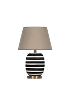 Moena Studio-Siyah Beyaz Çizgili Madrıd Seramik Masa Lambası – Bej Başlık-Abajur-1-Milagron.com