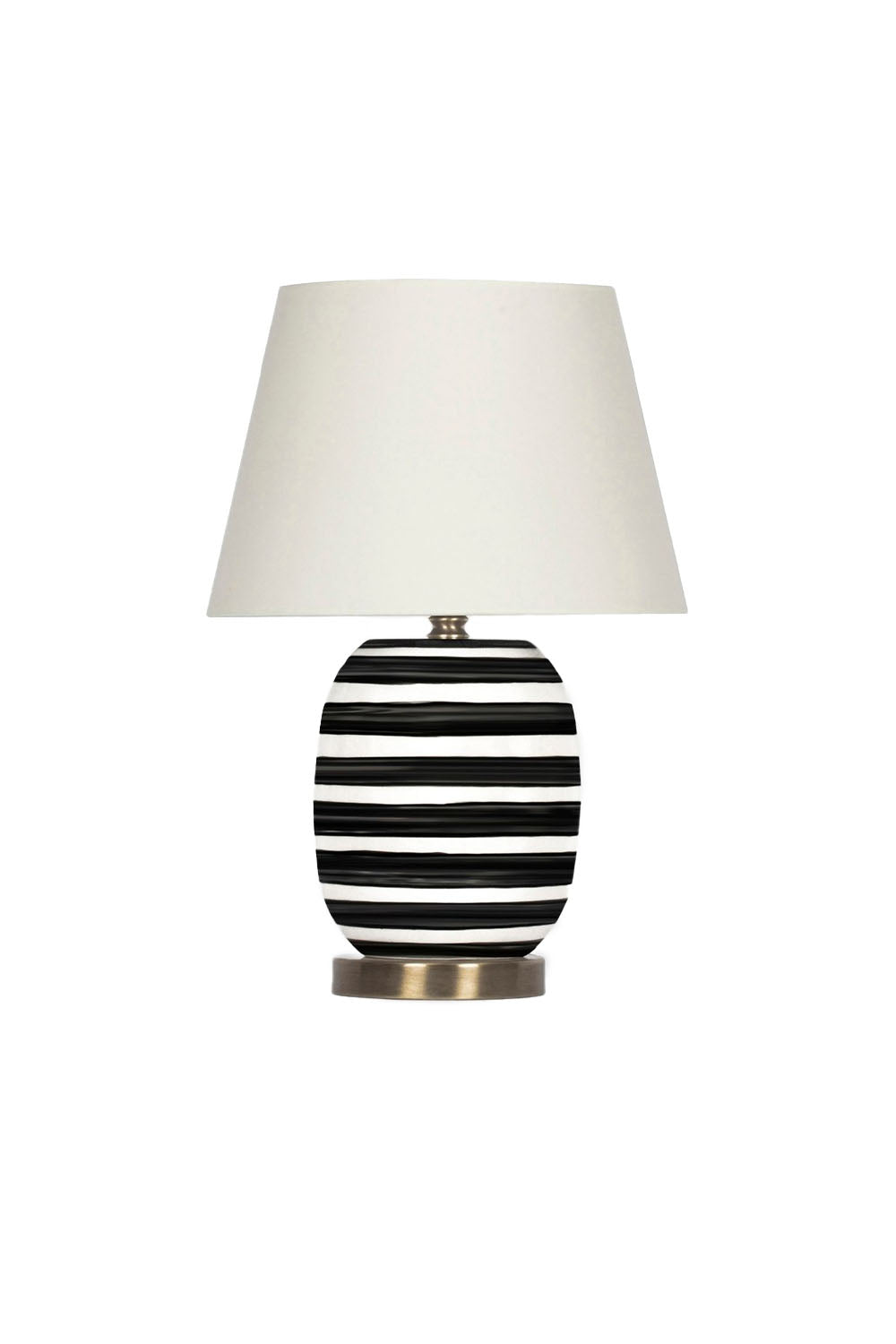 Moena Studio-Siyah Beyaz Çizgili Madrıd Seramik Masa Lambası – Krem Başlık-Abajur-1-Milagron.com