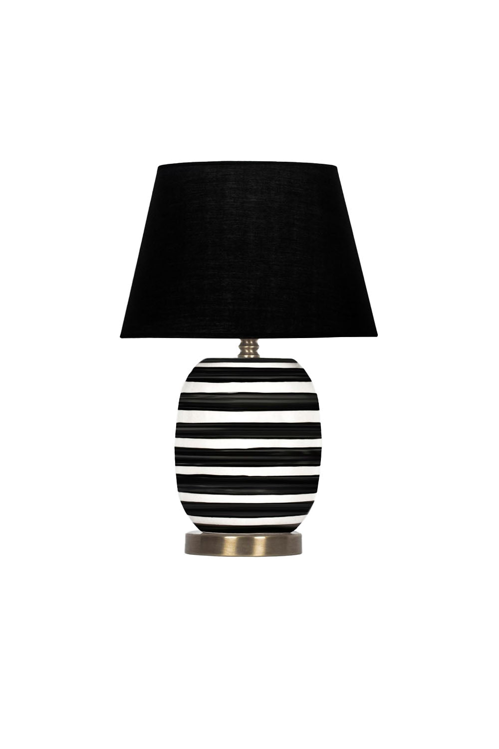Moena Studio-Siyah Beyaz Çizgili Madrıd Seramik Masa Lambası – Siyah Başlık-Abajur-1-Milagron.com