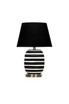 Moena Studio-Siyah Beyaz Çizgili Madrıd Seramik Masa Lambası – Siyah Başlık-Abajur-1-Milagron.com