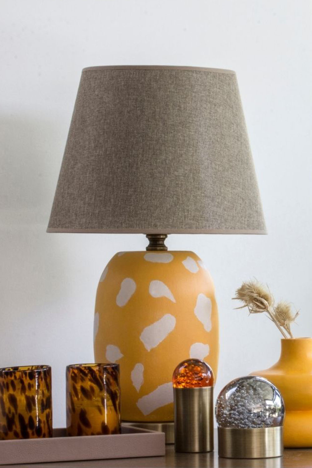 Moena Studio-Turuncu Marakesh Seramik Abajur – El Yapımı Otantik Tasarım Ve Zarif Aydınlatma - Bej Dokulu Şapka-Abajur-2-Milagron.com