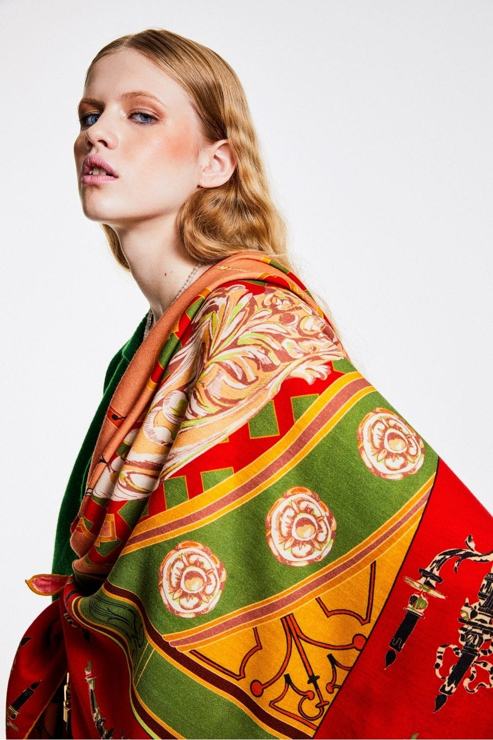 Mokoshe-Tea For Two & Red And Green - Silk-Şal & Fular-2-Milagron.com