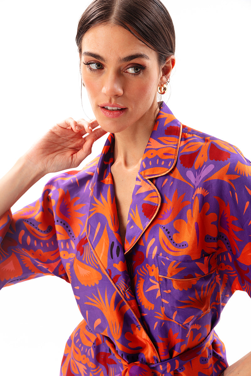 Movom Swimwear-Mauve Pajama Style Shirt-Bluz-1-Milagron.com