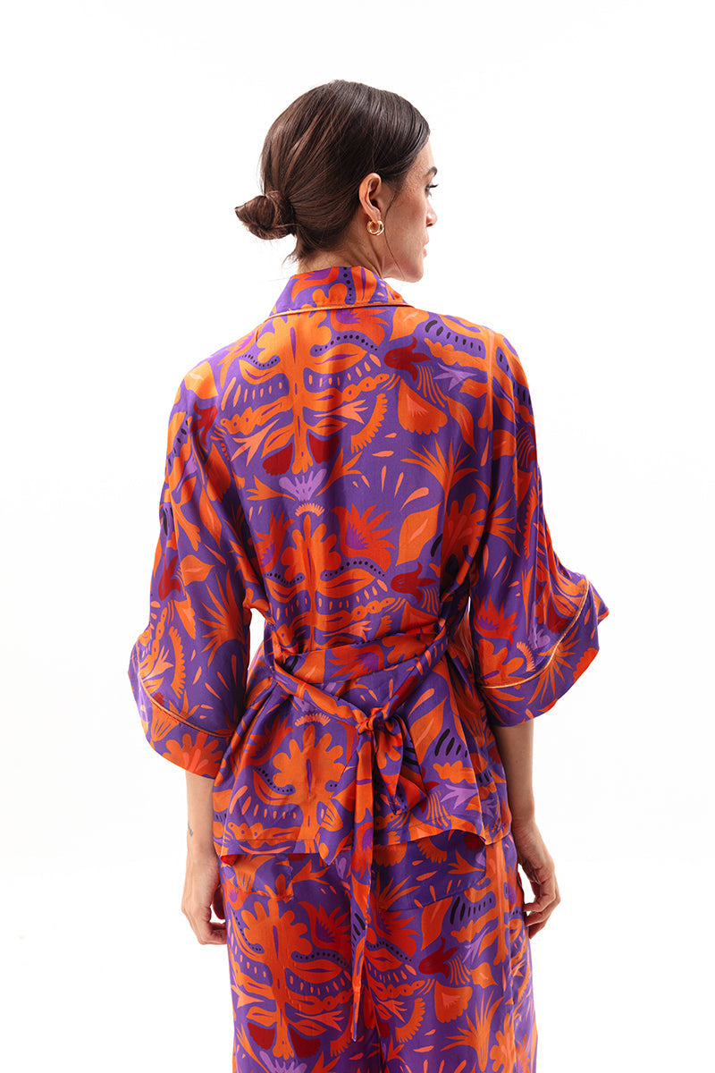 Movom Swimwear-Mauve Pajama Style Shirt-Bluz-5-Milagron.com