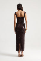 Celina Kahverengi Maxi Payet Elbise - 3