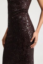 Celina Kahverengi Maxi Payet Elbise - 6