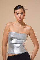 Mozto-Cruz Silver Printed Straplez Crop Top Bustiyer-Büstiyer-3-Milagron.com