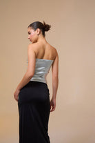 Mozto-Cruz Silver Printed Straplez Crop Top Bustiyer-Büstiyer-4-Milagron.com