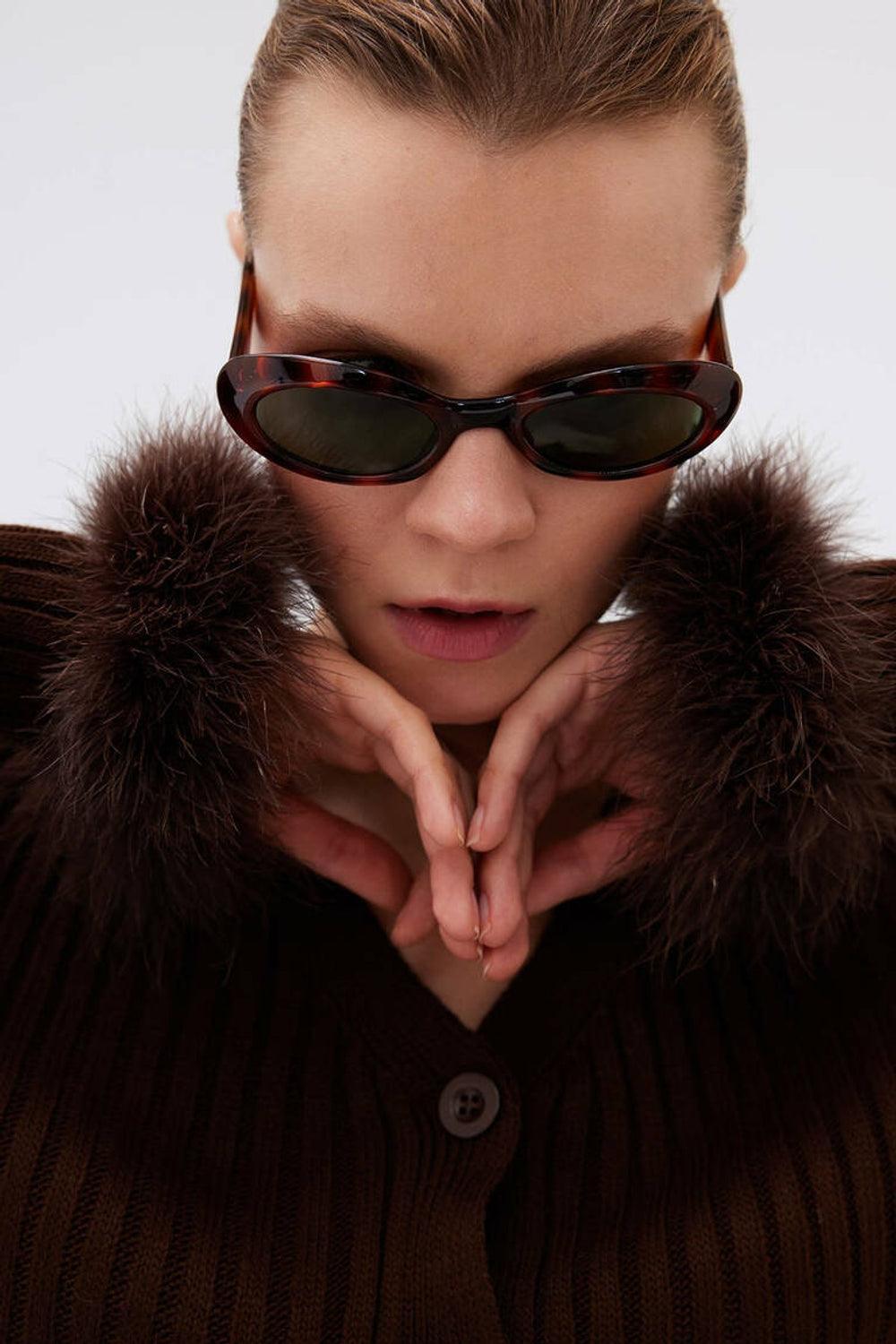 Mozto-Faye Brown Feathered Cardigan-Kazak & Triko-3-Milagron.com